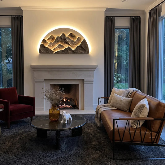 Monte mountain LED wall art in a living room