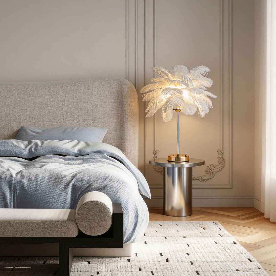 French Ostrich Feather Table Lamp