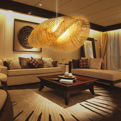 Vela bamboo wave pendant light in a living room