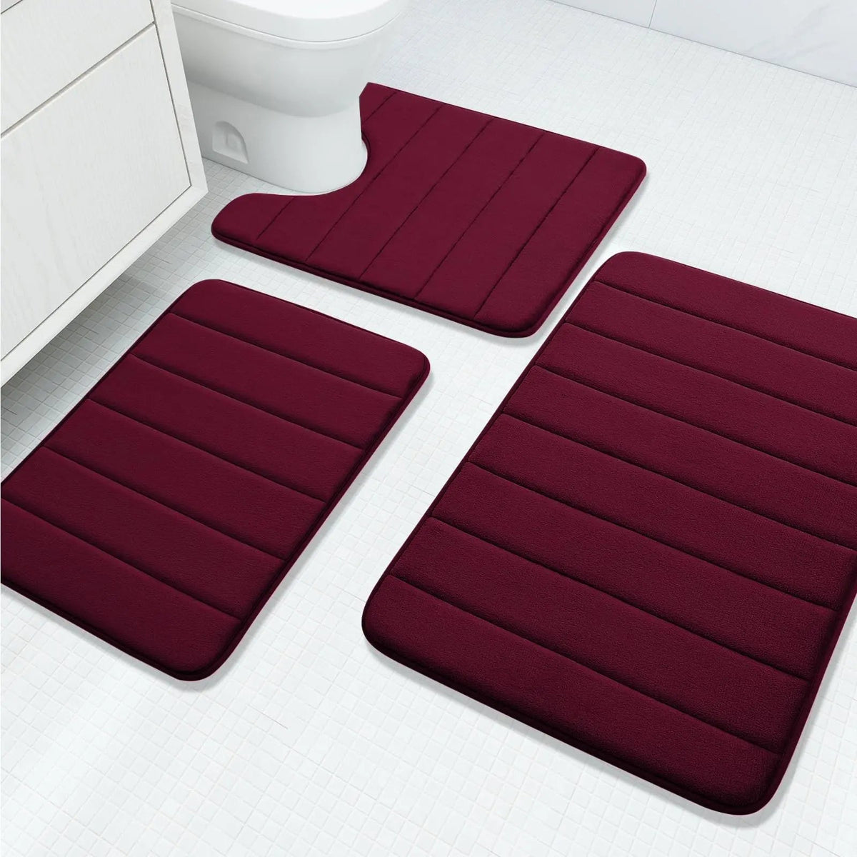 Velvet Memory Foam Bath Rug Set (3 Pcs)