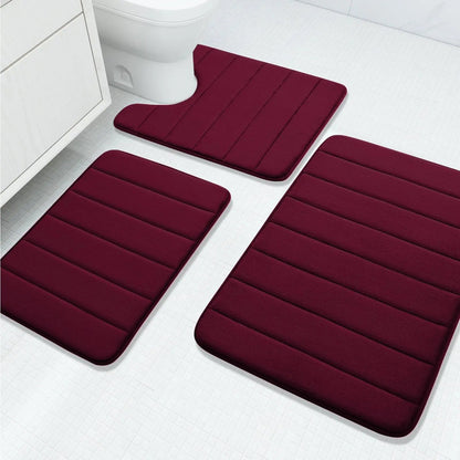 Velvet Memory Foam Bath Rug Set (3 Pcs)