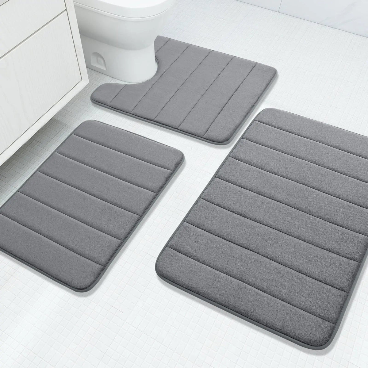 Velvet Memory Foam Bath Rug Set (3 Pcs)