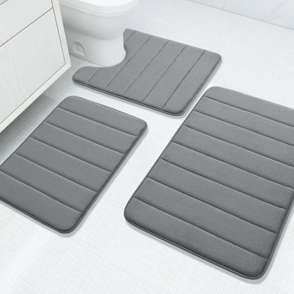 Velvet Memory Foam Bath Rug Set (3 Pcs)