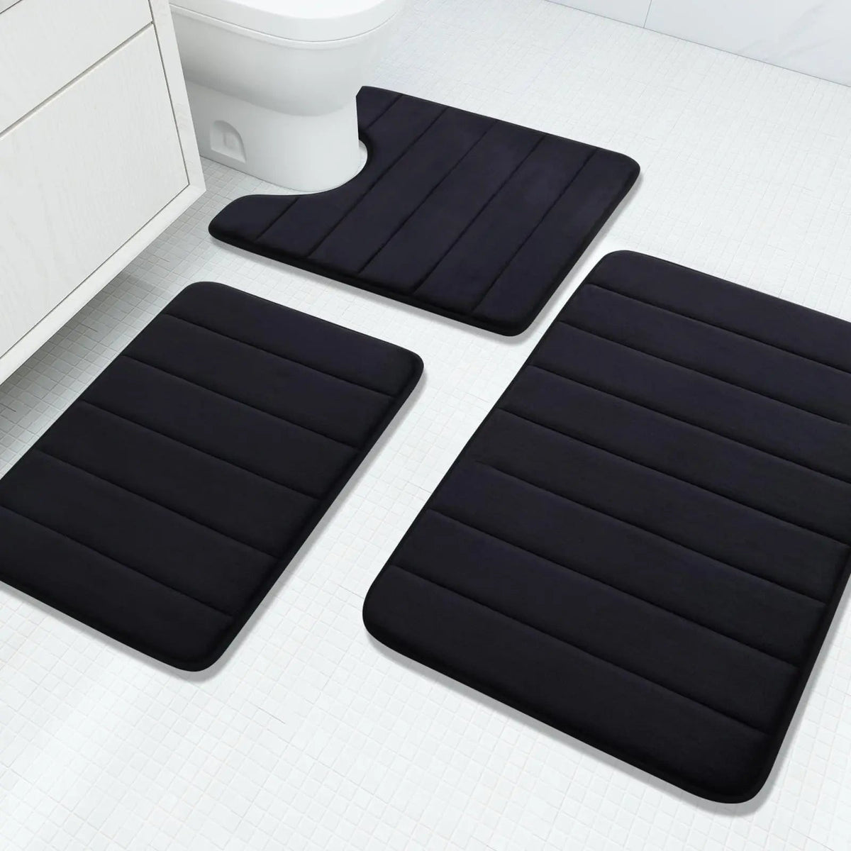 Velvet Memory Foam Bath Rug Set (3 Pcs)