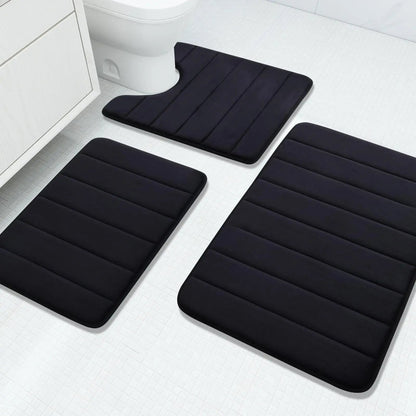 Velvet Memory Foam Bath Rug Set (3 Pcs)