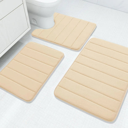 Velvet Memory Foam Bath Rug Set (3 Pcs)