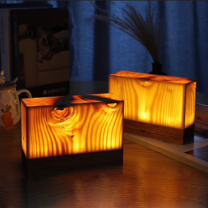 Cubo Wood Grain LED Night Lamp