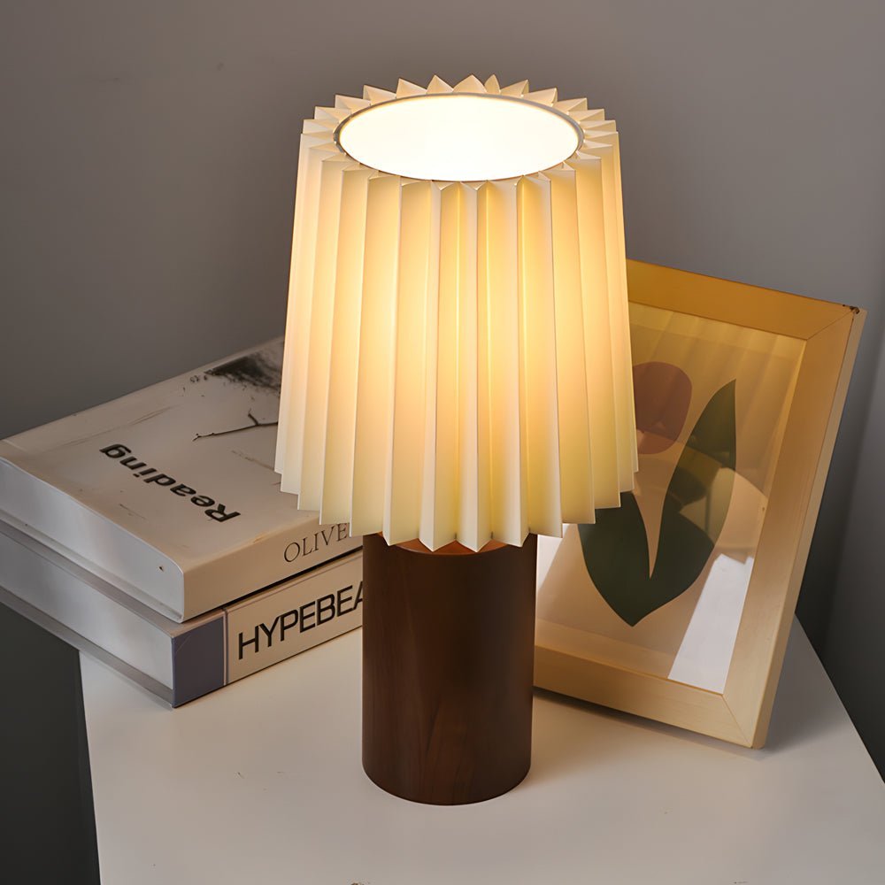 Japanese Pleated Wood Table Lamp