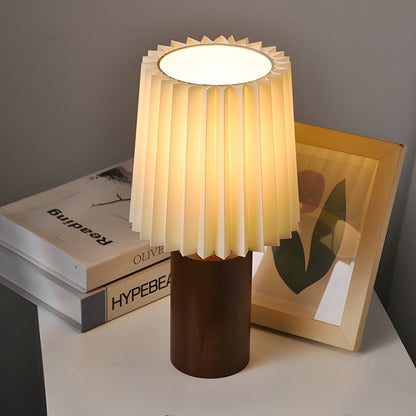 Japanese Pleated Wood Table Lamp