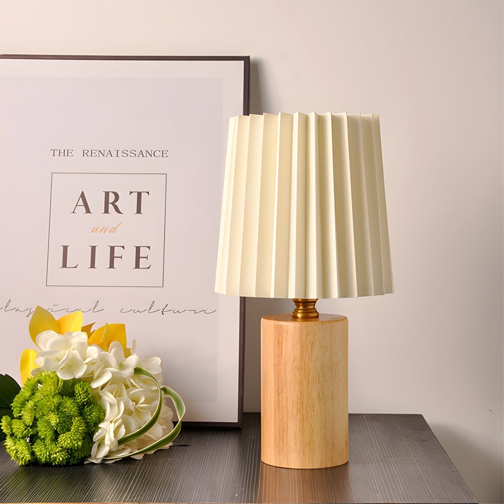 Japanese Pleated Wood Table Lamp