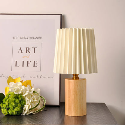 Japanese Pleated Wood Table Lamp